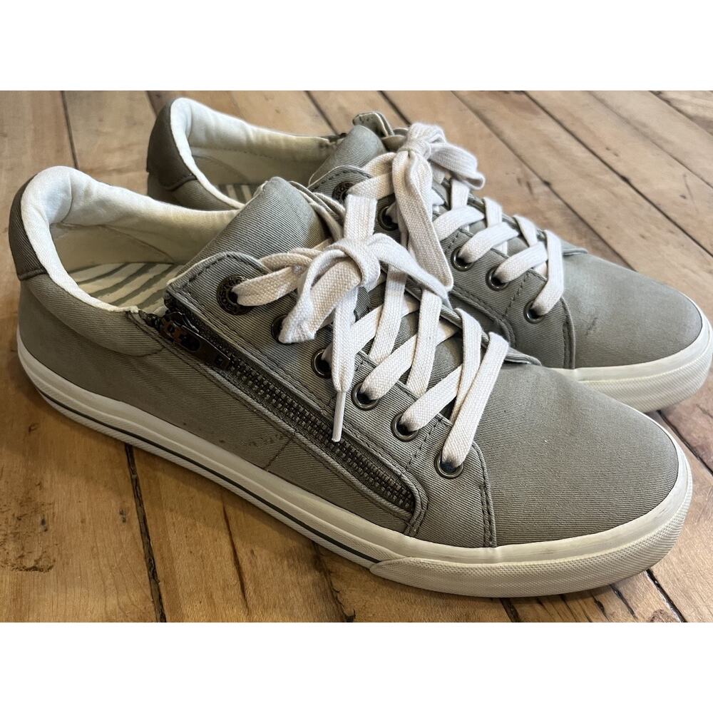 Taos Z Soul Sneakers Womens 9 Green Canvas Side Zip Comfort Casual Shoes